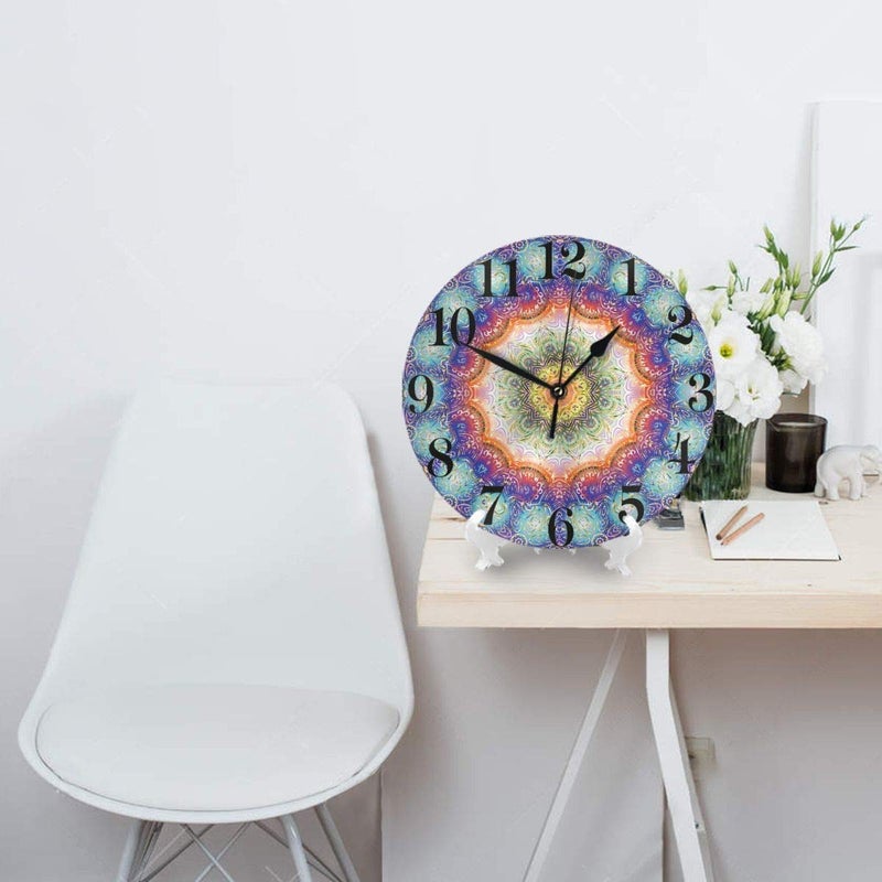 Abucaky Mandala Wall Clock Battery Operated Silent Non Ticking Round Clock Bohemian Peacock Feathers Wall Decor for Home, Office, School 9.8 Inch - Image 3